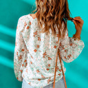  Floral Print V Neck Long Puff Sleeve Top | 2 Colors |