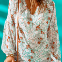  Floral Print V Neck Long Puff Sleeve Top | 2 Colors |