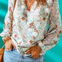  Floral Print V Neck Long Puff Sleeve Top | 2 Colors |