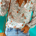  Floral Print V Neck Long Puff Sleeve Top | 2 Colors |