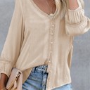  V Neck Lace Trim 3/4 Sleeve Blouse