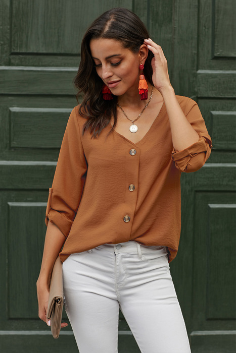 V Neck Button Up Blouse  | 2 Colors |