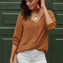 Small Brown V Neck Button Up Blouse  | 2 Colors |