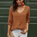  V Neck Button Up Blouse  | 2 Colors |