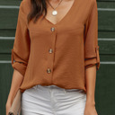  V Neck Button Up Blouse  | 2 Colors |