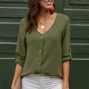  V Neck Button Up Blouse  | 2 Colors |
