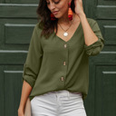  V Neck Button Up Blouse  | 2 Colors |