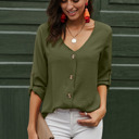  V Neck Button Up Blouse  | 2 Colors |