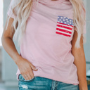  Pink Stripes American Flag Chest Pocket T Shirt
