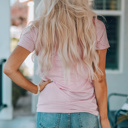  Pink Stripes American Flag Chest Pocket T Shirt