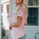  Pink Stripes American Flag Chest Pocket T Shirt