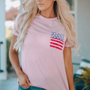  Pink Stripes American Flag Chest Pocket T Shirt