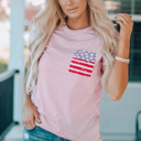  Pink Stripes American Flag Chest Pocket T Shirt