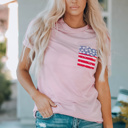  Pink Stripes American Flag Chest Pocket T Shirt