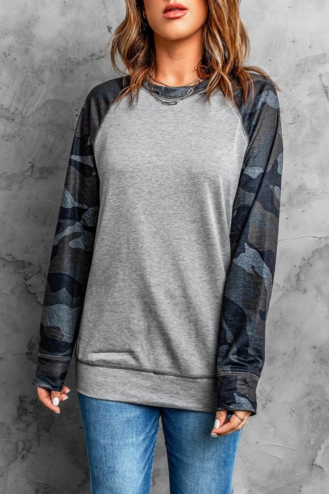 Camo Long Sleeve Raglan Top 