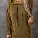  Ribbed Drawstring Pullover Hoodie