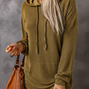  Ribbed Drawstring Pullover Hoodie