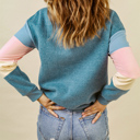  Blue Colorblock Long Sleeve Pullover Sweatshirt