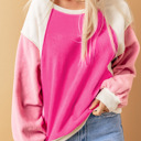  Rose Colorblock Long Sleeve Pullover Fleece Sweatshirt