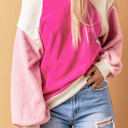  Rose Colorblock Long Sleeve Pullover Fleece Sweatshirt