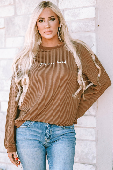 You Are Loved Print Ribbed Sweatshirt