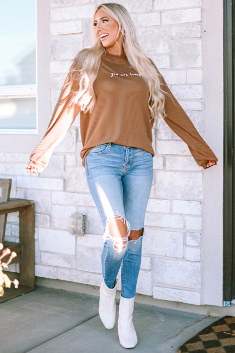 You Are Loved Print Ribbed Sweatshirt