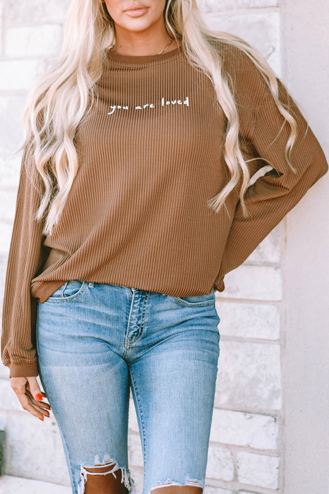 You Are Loved Print Ribbed Sweatshirt