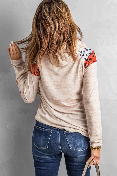 Leopard Print Color Block Drawstring Hoodie