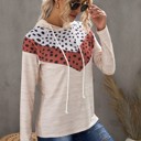  Leopard Print Color Block Drawstring Hoodie