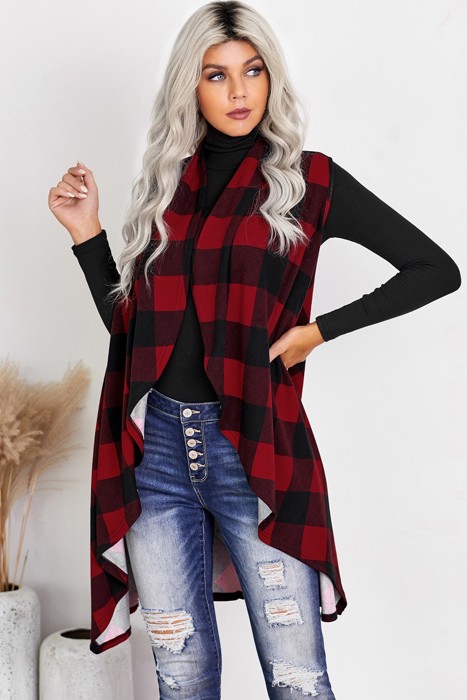 Plaid Open Front Cardigan