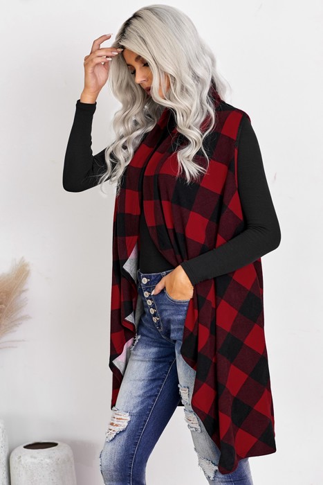 Plaid Open Front Cardigan