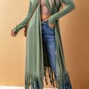  Fringed Hem Open Cardigan