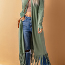  Fringed Hem Open Cardigan