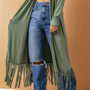  Fringed Hem Open Cardigan