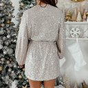  Wrap Front V-neck Sequin Dress/ Cardigan