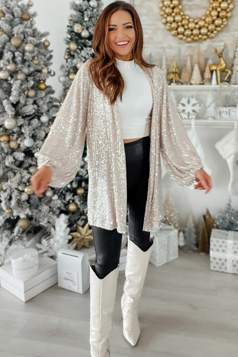 Wrap Front V-neck Sequin Dress/ Cardigan