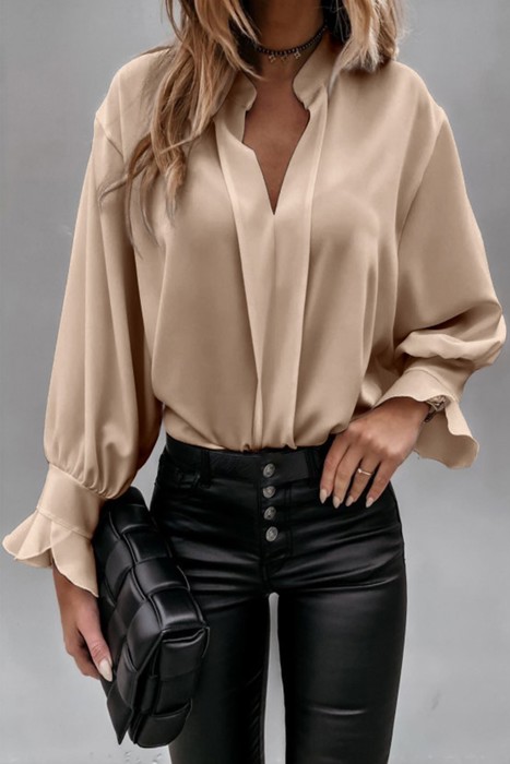 V Neck Long Puff Sleeve Top | 2 Colors |