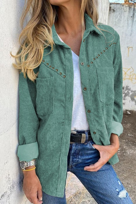 Corduroy Front Pocket Drop Shoulder Shacket | 2 Colors |