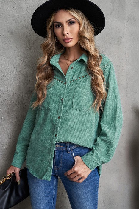Corduroy Front Pocket Drop Shoulder Shacket | 2 Colors |