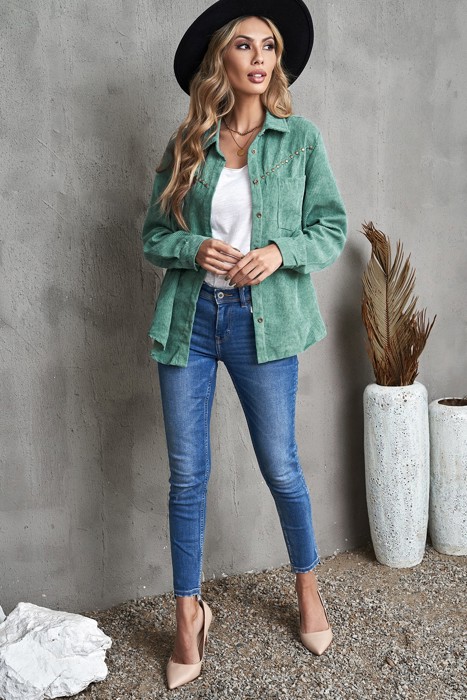 Corduroy Front Pocket Drop Shoulder Shacket | 2 Colors |