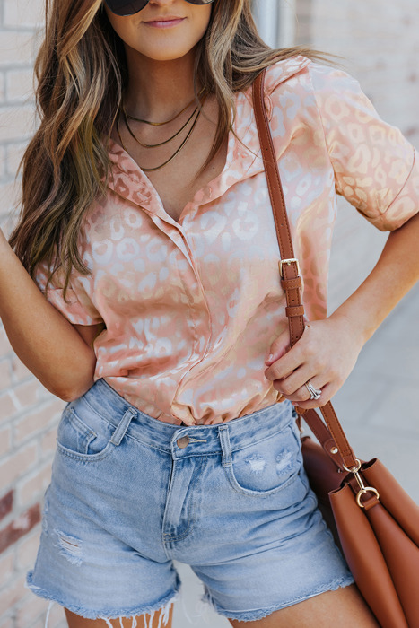 Leopard Print Short Sleeve Satin Blouse | 2 Colors |