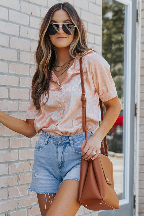 Leopard Print Short Sleeve Satin Blouse | 2 Colors |