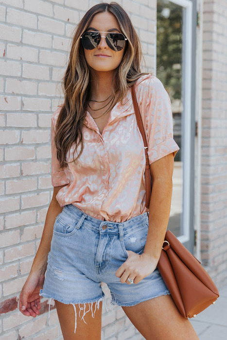 Leopard Print Short Sleeve Satin Blouse | 2 Colors |