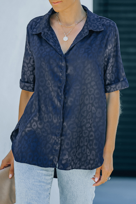 Leopard Print Short Sleeve Satin Blouse | 2 Colors |