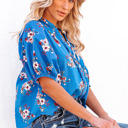  Floral Button Up Split Neck Blouse