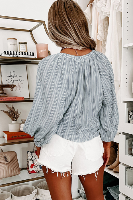 Flowy Balloon Sleeve Tie Front Top