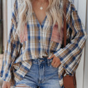  Multi Color Plaid Raw Edge Casual Shirt
