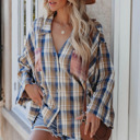  Multi Color Plaid Raw Edge Casual Shirt