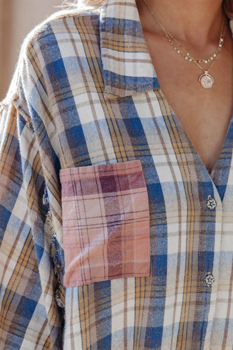 Multi Color Plaid Raw Edge Casual Shirt