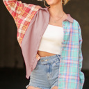  Multicolor Plaid Patchwork Casual Shirt